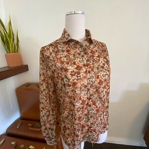 Joyce Deadstock Vintage 1960s Floral Mesh button up blouse Mod Flower power 12